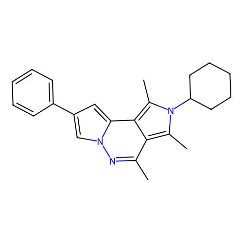 2-cyclohexyl-1,3,4-trimethyl-8-phenyl-2H-dipyrrolo[1,2-b:3',4'-d]pyridazine structure