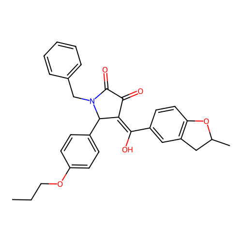 (4E)-1-benzyl-4-[hydroxy(2-methyl-2,3-dihydro-1-benzofuran-5-yl)methylidene]-5-(4-propoxyphenyl)pyrrolidine-2,3-dione structure