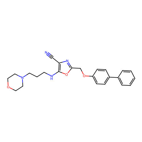 2-(([1,1'-biphenyl]-4-yloxy)methyl)-5-((3-morpholinopropyl)amino)oxazole-4-carbonitrile structure