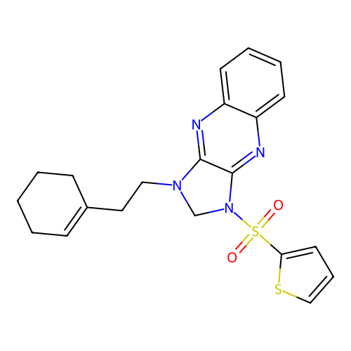 1-[2-(cyclohexen-1-yl)ethyl]-3-thiophen-2-ylsulfonyl-2H-imidazo[4,5-b]quinoxaline structure