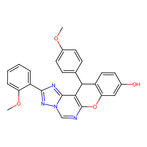 2-(2-methoxyphenyl)-12-(4-methoxyphenyl)-12H-chromeno[3,2-e][1,2,4]triazolo[1,5-c]pyrimidin-9-ol structure