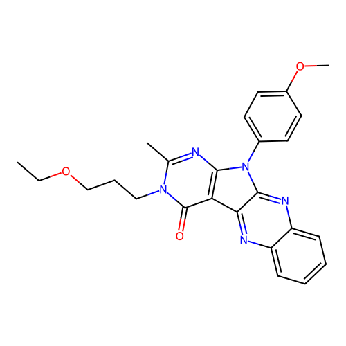 3-(3-ethoxypropyl)-11-(4-methoxyphenyl)-2-methyl-3,11-dihydro-4H-pyrimido[5',4':4,5]pyrrolo[2,3-b]quinoxalin-4-one structure
