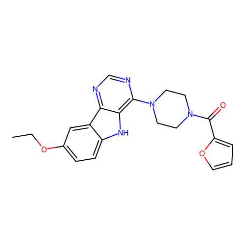 [4-(8-ethoxy-5H-pyrimido[5,4-b]indol-4-yl)piperazin-1-yl]-(furan-2-yl)methanone structure