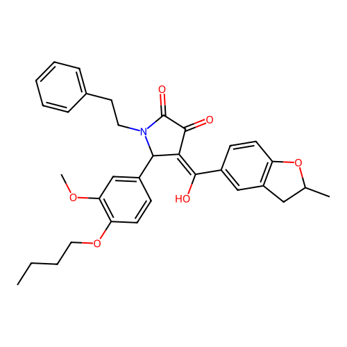 (4E)-5-(4-butoxy-3-methoxyphenyl)-4-[hydroxy(2-methyl-2,3-dihydro-1-benzofuran-5-yl)methylidene]-1-(2-phenylethyl)pyrrolidine-2,3-dione structure