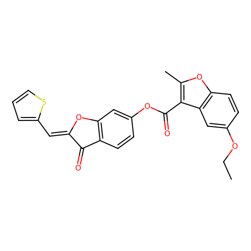 (Z)-3-oxo-2-(thiophen-2-ylmethylene)-2,3-dihydrobenzofuran-6-yl 5-ethoxy-2-methylbenzofuran-3-carboxylate structure