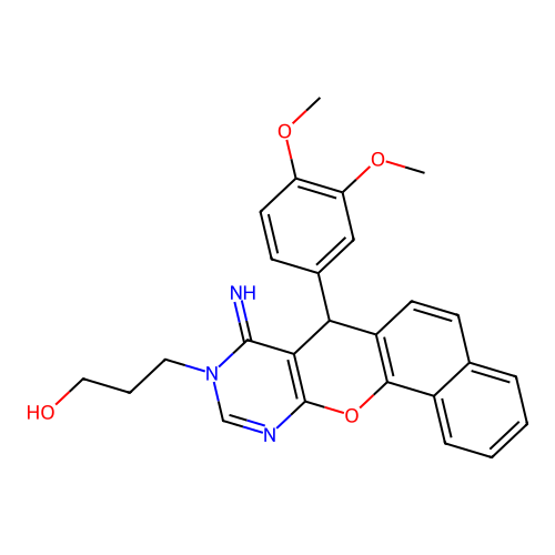 3-[7-(3,4-dimethoxyphenyl)-8-imino-7H-benzo[7,8]chromeno[2,3-d]pyrimidin-9(8H)-yl]propan-1-ol structure