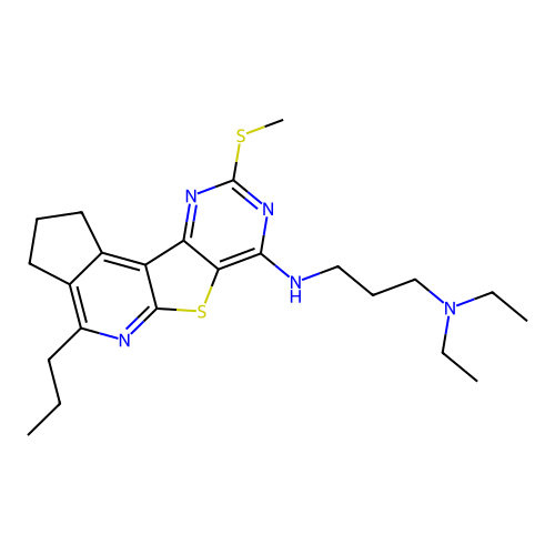 N,N-diethyl-N'-[9-(methylsulfanyl)-4-propyl-2,3-dihydro-1H-cyclopenta[4',5']pyrido[3',2':4,5]thieno[3,2-d]pyrimidin-7-yl]propane-1,3-diamine structure