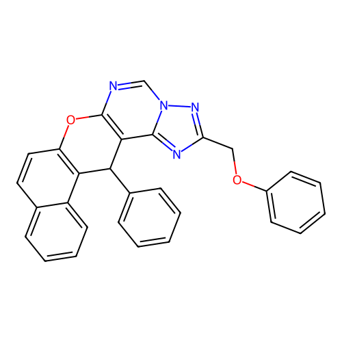 2-(phenoxymethyl)-14-phenyl-14H-benzo[5,6]chromeno[3,2-e][1,2,4]triazolo[1,5-c]pyrimidine structure