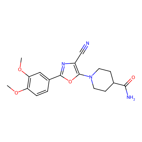1-[4-Cyano-2-(3,4-dimethoxyphenyl)-1,3-oxazol-5-yl]piperidine-4-carboxamide structure