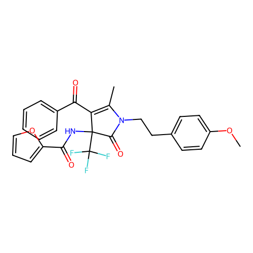 N-(4-benzoyl-1-(4-methoxyphenethyl)-5-methyl-2-oxo-3-(trifluoromethyl)-2,3-dihydro-1H-pyrrol-3-yl)furan-2-carboxamide structure