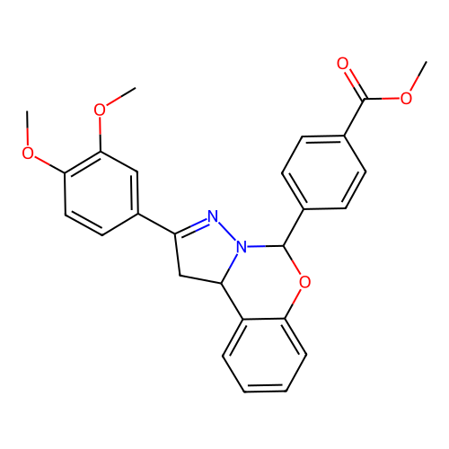 methyl 4-(2-(3,4-dimethoxyphenyl)-5,10b-dihydro-1H-benzo[e]pyrazolo[1,5-c][1,3]oxazin-5-yl)benzoate structure