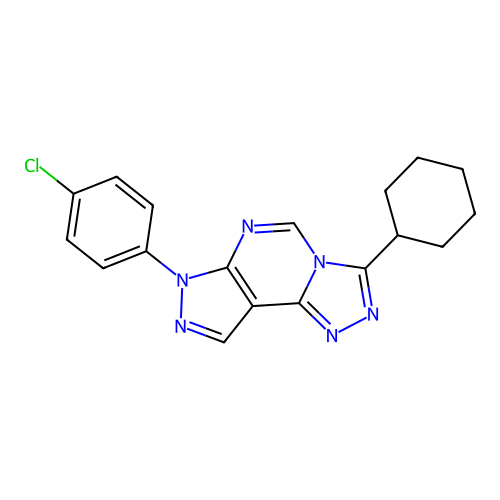 7-(4-chlorophenyl)-3-cyclohexyl-7H-pyrazolo[4,3-e][1,2,4]triazolo[4,3-c]pyrimidine structure