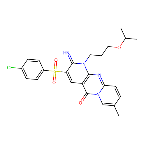 3-[(4-chlorophenyl)sulfonyl]-2-imino-8-methyl-1-[3-(propan-2-yloxy)propyl]-1,2-dihydro-5H-dipyrido[1,2-a:2',3'-d]pyrimidin-5-one structure