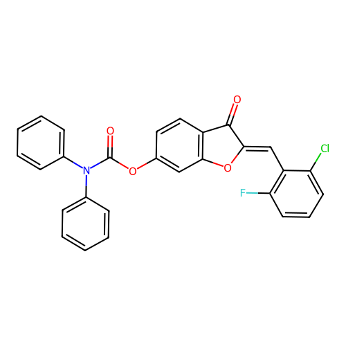 (Z)-2-(2-chloro-6-fluorobenzylidene)-3-oxo-2,3-dihydrobenzofuran-6-yl diphenylcarbamate structure
