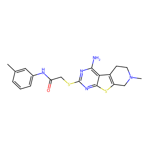 2-((4-amino-7-methyl-5,6,7,8-tetrahydropyrido[4',3':4,5]thieno[2,3-d]pyrimidin-2-yl)thio)-N-(m-tolyl)acetamide structure