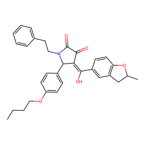 (4E)-5-(4-butoxyphenyl)-4-[hydroxy(2-methyl-2,3-dihydro-1-benzofuran-5-yl)methylidene]-1-(2-phenylethyl)pyrrolidine-2,3-dione structure