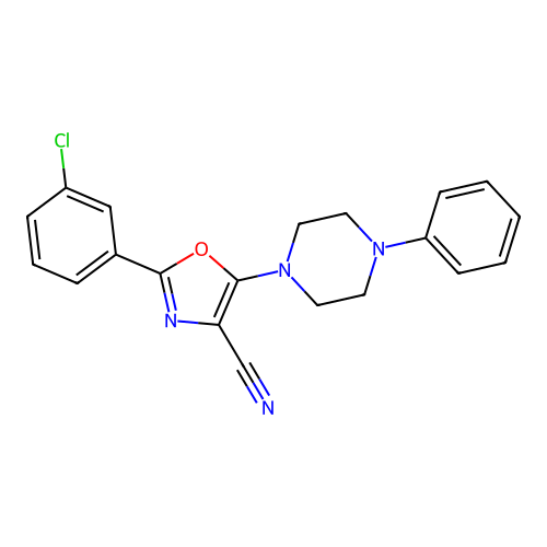 2-(3-Chlorophenyl)-5-(4-phenylpiperazin-1-yl)-1,3-oxazole-4-carbonitrile structure