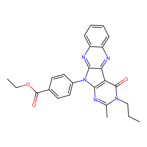 ethyl 4-(2-methyl-4-oxo-3-propyl-3,4-dihydro-11H-pyrimido[5',4':4,5]pyrrolo[2,3-b]quinoxalin-11-yl)benzoate structure