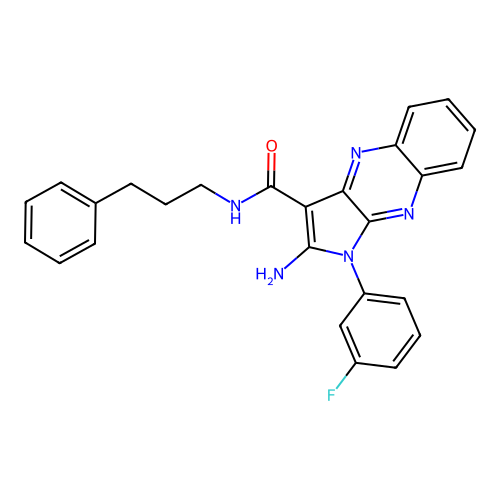 2-amino-1-(3-fluorophenyl)-N-(3-phenylpropyl)-1H-pyrrolo[2,3-b]quinoxaline-3-carboxamide structure