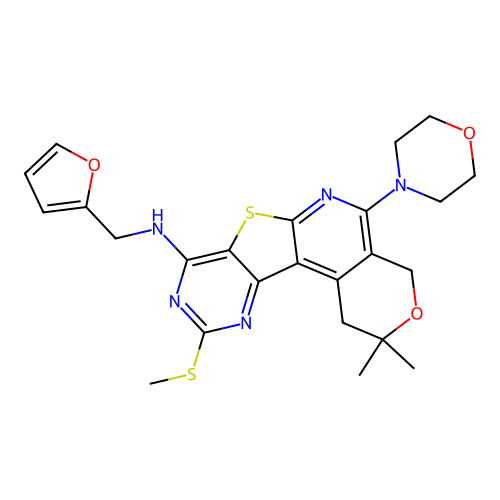 N-(furan-2-ylmethyl)-2,2-dimethyl-10-(methylsulfanyl)-5-(morpholin-4-yl)-1,4-dihydro-2H-pyrano[4'',3'':4',5']pyrido[3',2':4,5]thieno[3,2-d]pyrimidin-8-amine structure