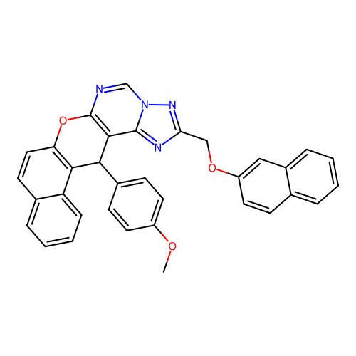 14-(4-methoxyphenyl)-2-[(naphthalen-2-yloxy)methyl]-14H-benzo[5,6]chromeno[3,2-e][1,2,4]triazolo[1,5-c]pyrimidine structure
