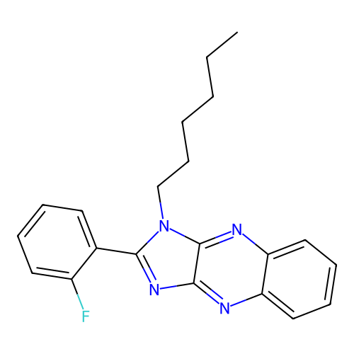2-(2-fluorophenyl)-1-hexyl-1H-imidazo[4,5-b]quinoxaline structure