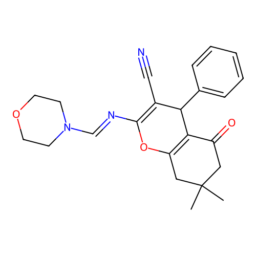 (E)-7,7-dimethyl-2-((morpholinomethylene)amino)-5-oxo-4-phenyl-5,6,7,8-tetrahydro-4H-chromene-3-carbonitrile structure
