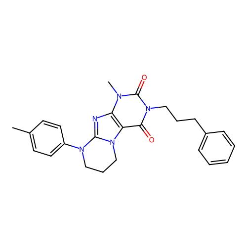 1-methyl-9-(4-methylphenyl)-3-(3-phenylpropyl)-6,7,8,9-tetrahydropyrimido[2,1-f]purine-2,4(1H,3H)-dione structure