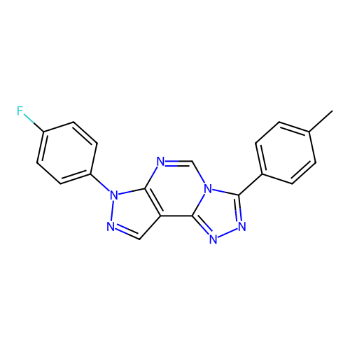 7-(4-fluorophenyl)-3-(4-methylphenyl)-7H-pyrazolo[4,3-e][1,2,4]triazolo[4,3-c]pyrimidine structure