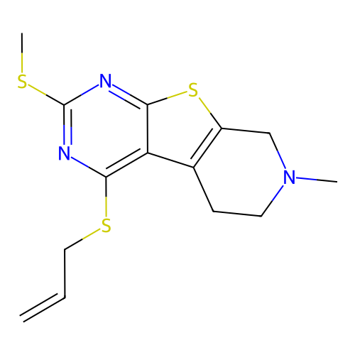4-(allylthio)-7-methyl-2-(methylthio)-5,6,7,8-tetrahydropyrido[4',3':4,5]thieno[2,3-d]pyrimidine structure