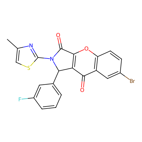 7-bromo-1-(3-fluorophenyl)-2-(4-methyl-1,3-thiazol-2-yl)-1,2-dihydrochromeno[2,3-c]pyrrole-3,9-dione structure