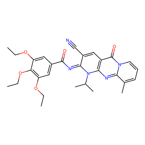 (E)-N-(3-cyano-1-isopropyl-10-methyl-5-oxo-1H-dipyrido[1,2-a:2',3'-d]pyrimidin-2(5H)-ylidene)-3,4,5-triethoxybenzamide structure