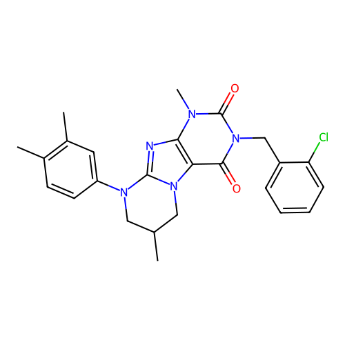 3-(2-chlorobenzyl)-9-(3,4-dimethylphenyl)-1,7-dimethyl-6,7,8,9-tetrahydropyrimido[2,1-f]purine-2,4(1H,3H)-dione structure