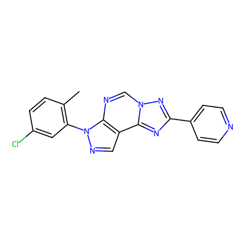 3-(5-chloro-2-methylphenyl)-8-(4-pyridyl)-6-hydropyrazolo[5,4-d]1,2,4-triazolo [1,5-e]pyrimidine structure