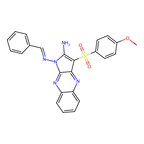 (E)-N1-benzylidene-3-((4-methoxyphenyl)sulfonyl)-1H-pyrrolo[2,3-b]quinoxaline-1,2-diamine structure