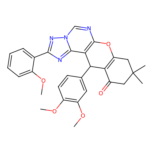12-(3,4-dimethoxyphenyl)-2-(2-methoxyphenyl)-9,9-dimethyl-8,9,10,12-tetrahydro-11H-chromeno[3,2-e][1,2,4]triazolo[1,5-c]pyrimidin-11-one structure