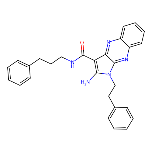 2-amino-1-(2-phenylethyl)-N-(3-phenylpropyl)-1H-pyrrolo[2,3-b]quinoxaline-3-carboxamide structure