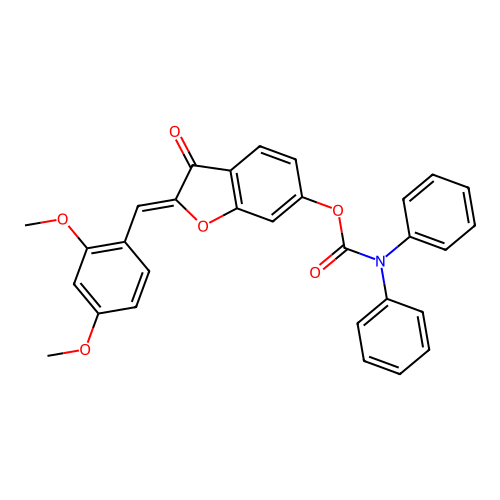 (Z)-2-(2,4-dimethoxybenzylidene)-3-oxo-2,3-dihydrobenzofuran-6-yl diphenylcarbamate structure