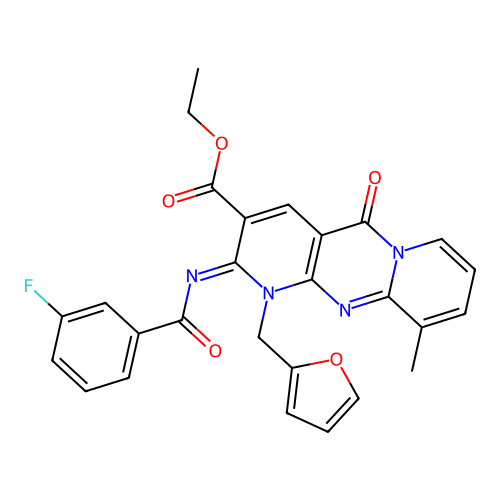 (Z)-ethyl 2-((3-fluorobenzoyl)imino)-1-(furan-2-ylmethyl)-10-methyl-5-oxo-2,5-dihydro-1H-dipyrido[1,2-a:2',3'-d]pyrimidine-3-carboxylate structure