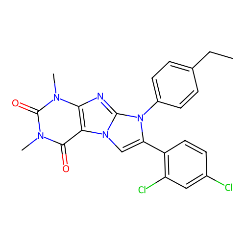 7-(2,4-dichlorophenyl)-8-(4-ethylphenyl)-1,3-dimethyl-1H-imidazo[2,1-f]purine-2,4(3H,8H)-dione structure