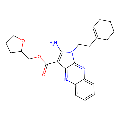 (tetrahydrofuran-2-yl)methyl 2-amino-1-(2-(cyclohex-1-en-1-yl)ethyl)-1H-pyrrolo[2,3-b]quinoxaline-3-carboxylate structure
