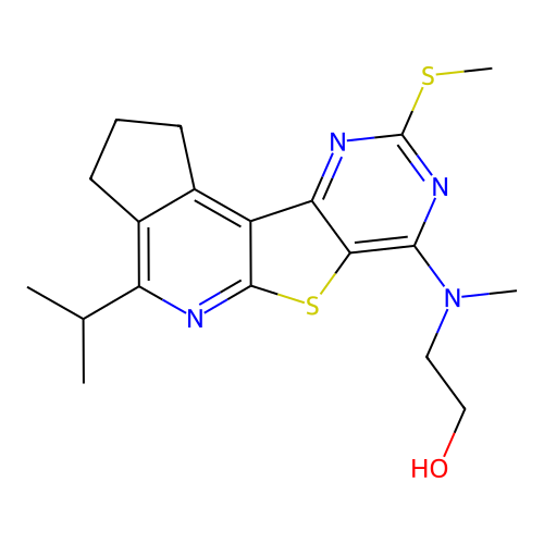 2-((4-isopropyl-9-(methylthio)-2,3-dihydro-1H-cyclopenta[4',5']pyrido[3',2':4,5]thieno[3,2-d]pyrimidin-7-yl)(methyl)amino)ethanol structure