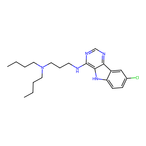 N,N-dibutyl-N'-(8-chloro-5H-pyrimido[5,4-b]indol-4-yl)propane-1,3-diamine structure