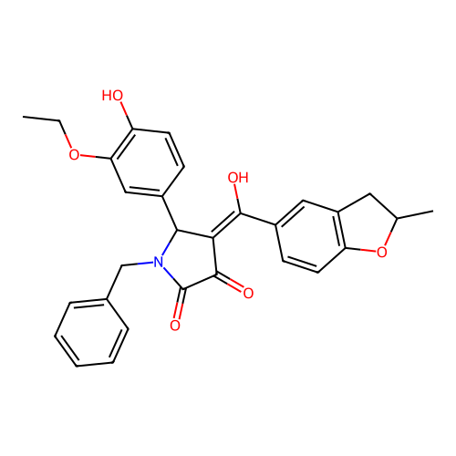 1-benzyl-5-(3-ethoxy-4-hydroxyphenyl)-3-hydroxy-4-(2-methyl-2,3-dihydro-1-benzofuran-5-carbonyl)-2,5-dihydro-1H-pyrrol-2-one structure