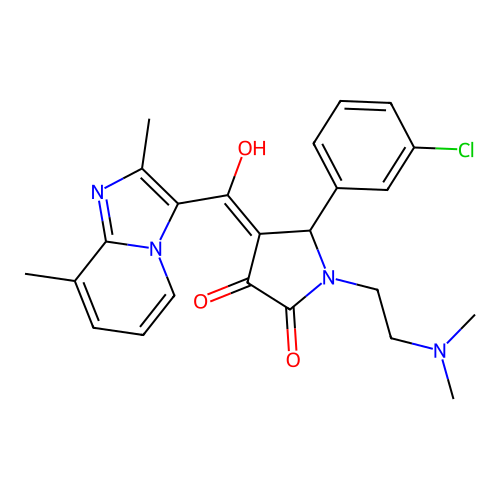 (4E)-5-(3-chlorophenyl)-1-(2-dimethylaminoethyl)-4-[(2,8-dimethylimidazo[1,2-a]pyridin-3-yl)-hydroxymethylidene]pyrrolidine-2,3-dione structure