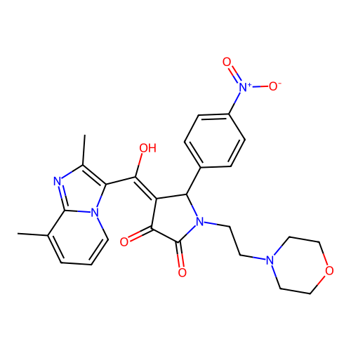 (4E)-4-[(2,8-dimethylimidazo[1,2-a]pyridin-3-yl)-hydroxymethylidene]-1-(2-morpholin-4-ylethyl)-5-(4-nitrophenyl)pyrrolidine-2,3-dione structure