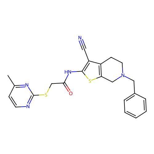 N-(6-benzyl-3-cyano-4,5,6,7-tetrahydrothieno[2,3-c]pyridin-2-yl)-2-[(4-methylpyrimidin-2-yl)sulfanyl]acetamide structure