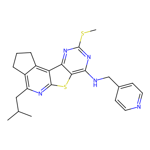 4-(2-methylpropyl)-9-(methylsulfanyl)-N-(pyridin-4-ylmethyl)-2,3-dihydro-1H-cyclopenta[4',5']pyrido[3',2':4,5]thieno[3,2-d]pyrimidin-7-amine structure