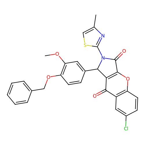1-(4-(benzyloxy)-3-methoxyphenyl)-7-chloro-2-(4-methylthiazol-2-yl)-1,2-dihydrochromeno[2,3-c]pyrrole-3,9-dione structure