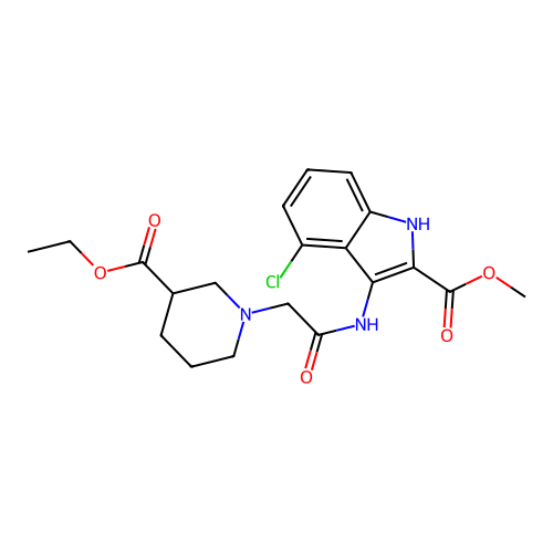 methyl 4-chloro-3-(2-(3-(ethoxycarbonyl)piperidin-1-yl)acetamido)-1H-indole-2-carboxylate structure